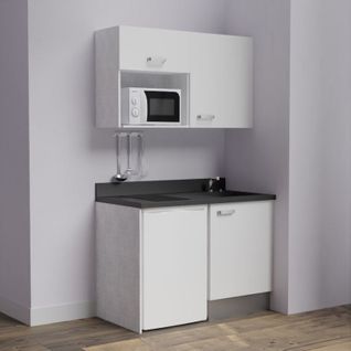Kitchenette K07l - 120 Cm - Emplacements Frigo Top Et Micr Blanc - Nero - Évier à Droite