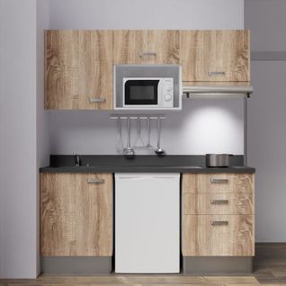 Kitchenette K20l - 180 Cm - Emplacements Frigo, Micro-onde Bois - Nero - Évier à Gauche
