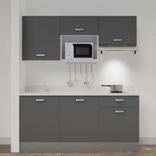 Kitchenette K30l - 180 Cm - Emplacements Micro-ondes Et Ho Gris - Snova - Évier à Gauche
