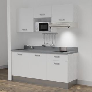 Kitchenette K30l - 180 Cm - Emplacements Micro-ondes Et Ho Blanc - Cromo - Évier à Gauche