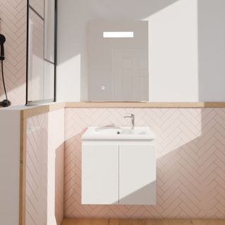 Meuble Proline 60 Cm Avec Plan Vasque Et Miroir Elégance Ht80 - Blanc Brillant