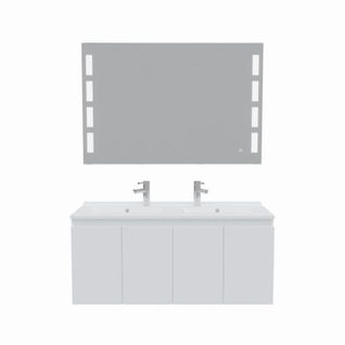 Meuble Proline 120 Cm Avec Plan Double Vasque Et Miroir Prestige- Blanc- Résine
