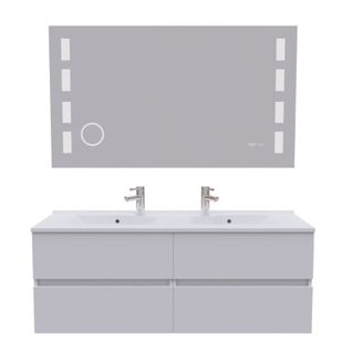Meuble Double Vasque 140 Cm Rosaly Avec Miroir Excellence- Blanc  - Vasque En Résine