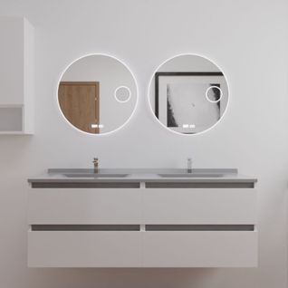Meuble Double Vasque 140 Cm Arlequin Avec 2 Miroirs Rondinara Gris Blanc
