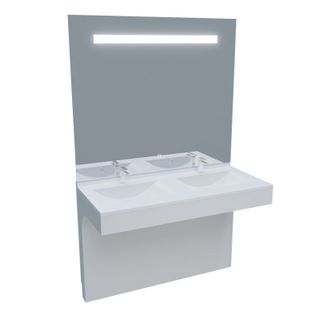 Meuble Double Vasque Pmr Epure 120 Cm Avec Miroir LED Elégance Ht105 - Blanc Brillant