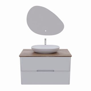 Meuble Salle De Bain Klass 100 Cm Avec Vasque à Poser Et Miroir LED - Blanc Et Bois