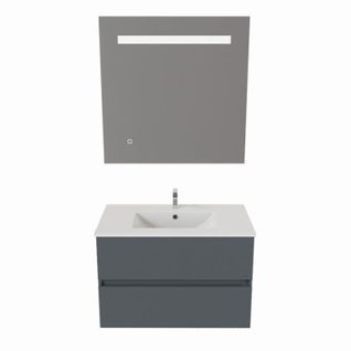 Meuble Salle De Bain 80 Cm Rosaly Avec Plan Vasque Et Miroir Elégance Ht80- Gris- Céramique