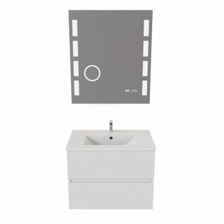 Meuble Salle De Bain 70 Cm Rosaly Avec Plan Vasque Et Miroir Excellence- Blanc- Céramique