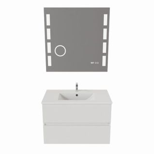 Meuble Salle De Bain 80 Cm Rosaly Avec Plan Vasque Et Miroir Excell Plus- Blanc- Céramique
