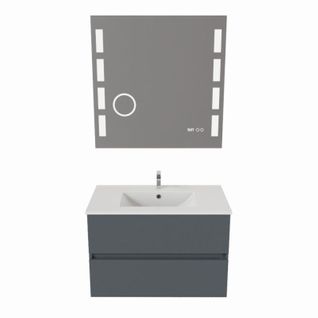 Meuble Salle De Bain 80 Cm Rosaly Avec Plan Vasque Et Miroir Excell Plus- Gris- Céramique