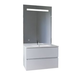 Meuble Vasque Rosaly Inox 80 Cm + Miroir Elégance Ht105- Blanc- Plan Vasque En Céramique
