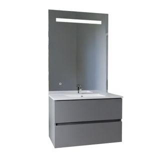Meuble Vasque Rosaly Inox 80 Cm + Miroir Eleg Plus Ht105- Gris- Plan Vasque En Céramique