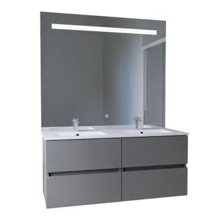 Meuble Double Vasque Tout Inox 120 Cm Rosinox + Miroir Elégance Ht105- Gris