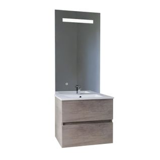 Meuble Vasque Rosaly Inox 60 Cm + Miroir Elégance Ht105- Bois- Plan Vasque En Céramique