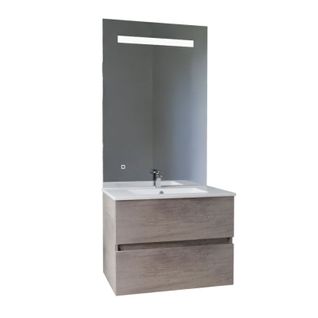 Meuble Vasque Rosaly Inox 70 Cm + Miroir Eleg Plus Ht105- Bois- Plan Vasque En Céramique
