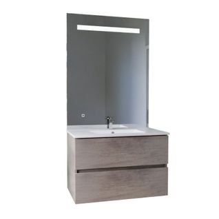 Meuble Vasque Rosaly Inox 80 Cm + Miroir Elégance Ht105- Bois- Plan Vasque En Céramique