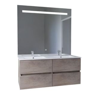 Meuble Double Vasque Tout Inox 120 Cm Rosinox + Miroir Elégance Ht105- Bois