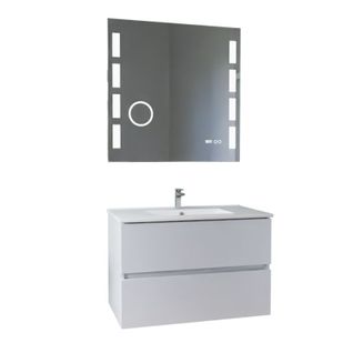 Meuble Vasque Rosaly Inox 80 Cm + Miroir Excell Plus- Blanc- Plan Vasque En Céramique