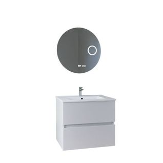 Meuble Vasque Rosaly Inox 60 Cm + Miroir Rondinara- Blanc- Plan Vasque En Céramique