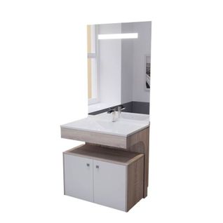Meuble Vasque Altea 80 Cm Avec Miroir LED Elégance Et Caisson Roulant - Cambrian Oak