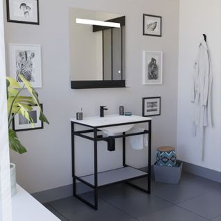 Ensemble Structura 70 Cm Avec Plan Vasque Et Miroir LED Etal- Céramique - Gris