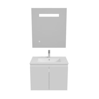 Meuble Proline 70 Cm Avec Plan Vasque Et Miroir Elégance Ht80- Blanc- Céramique