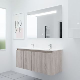 Meuble Proline 120 Cm Avec Plan Double Vasque Et Miroir Elégance Ht80- Bois- Céramique