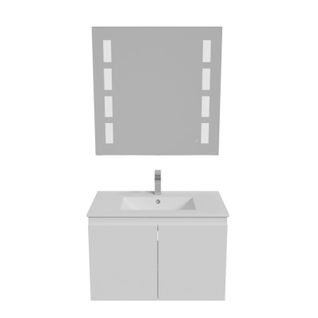 Meuble Proline 80 Cm Avec Plan Vasque Et Miroir Prestige- Blanc- Céramique