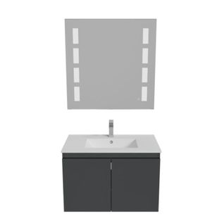 Meuble Proline 80 Cm Avec Plan Vasque Et Miroir Prestige- Gris- Céramique