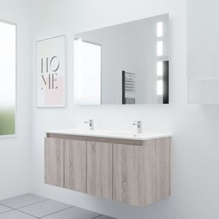 Meuble Proline 120 Cm Avec Plan Double Vasque Et Miroir Prestige- Bois- Céramique