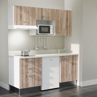 K20 : Bois - Plan Monobloc Snova Évier à Droite + Electro Blanc