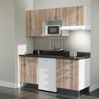 K20 : Bois - Plan Monobloc Nero Évier à Gauche + Electro Blanc