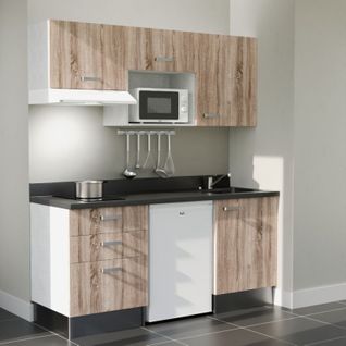 K20 : Bois - Plan Monobloc Nero Évier à Droite + Electro Blanc