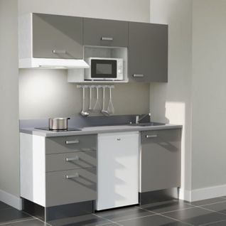 K20 : Gris - Plan Monobloc Cromo Évier à Droite + Electro Blanc