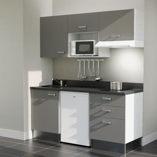 K20 : Gris - Plan Monobloc Nero Évier à Gauche + Electro Blanc