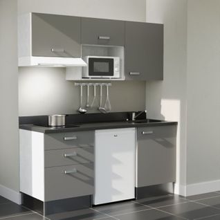 K20 : Gris - Plan Monobloc Nero Évier à Droite + Electro Blanc