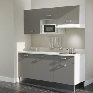 K30 : Gris - Plan Monobloc Snova Évier à Gauche + Electro Blanc