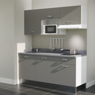 K30 : Gris - Plan Monobloc Cromo Évier à Gauche + Electro Blanc