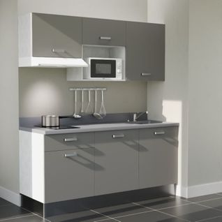 K30 : Gris - Plan Monobloc Cromo Évier à Droite + Electro Blanc