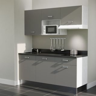 K30 : Gris - Plan Monobloc Nero Évier à Gauche + Electro Blanc