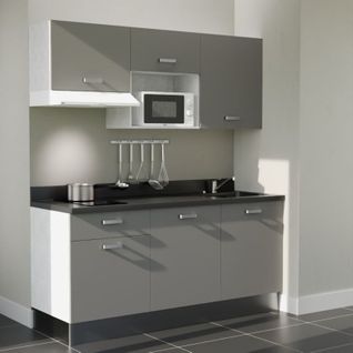 K30 : Gris - Plan Monobloc Nero Évier à Droite + Electro Blanc