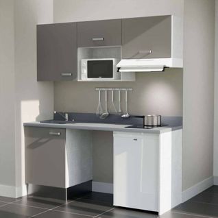 K55 : Gris - Plan Monobloc Cromo Évier à Gauche + Electro Blanc