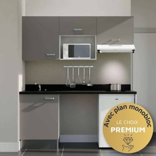 K55 : Gris - Plan Monobloc Nero Évier à Gauche + Electro Blanc