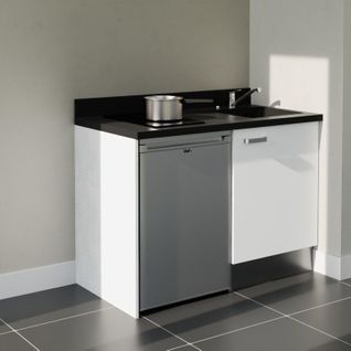 K08 : Blanc - Plan Monobloc Nero Évier à Droite + Electro Inox