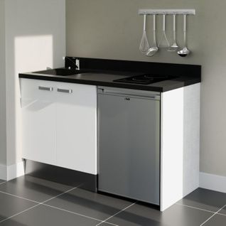 K17 : Blanc - Plan Monobloc Nero Évier à Gauche + Electro Inox