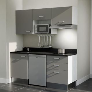 K20 : Gris - Plan Monobloc Nero Évier à Gauche + Electro Inox