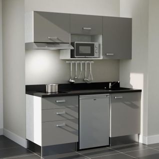 K20 : Gris - Plan Monobloc Nero Évier à Droite + Electro Inox