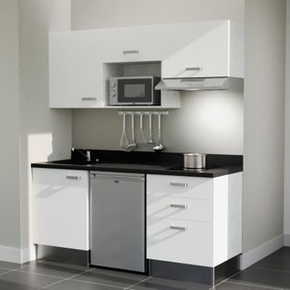 K20 : Blanc - Plan Monobloc Nero Évier à Gauche + Electro Inox