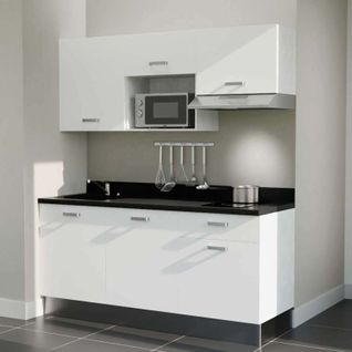 K30 : Blanc - Plan Monobloc Nero Évier à Gauche + Electro Inox