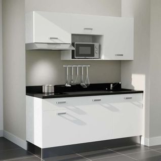 K30 : Blanc - Plan Monobloc Nero Évier à Droite + Electro Inox